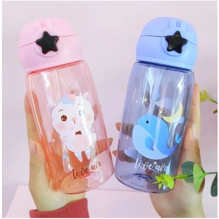 Botol Air Minum Anak Dengan Sedotan Ukuran 500 ml BPA Free Botol Minum Plastik Motif Karakter Lucu Imut Botol Minum Anak Warna Warni