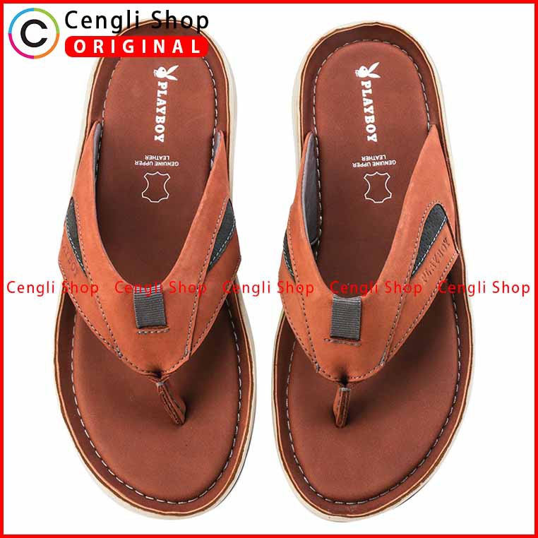 SANDAL PLAYBOY JEPIT CASUAL PRIA ORIGINAL KULIT ASLI ORI TERBARU PLY3