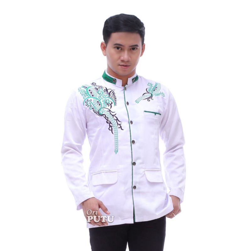 BAJU KOKO JASKO JAZKO PRIA BORDIL LENGAN PANJANG ATASAN MUSLIM GALERY SANTRI HADROH HILWA SERAGAMAN 