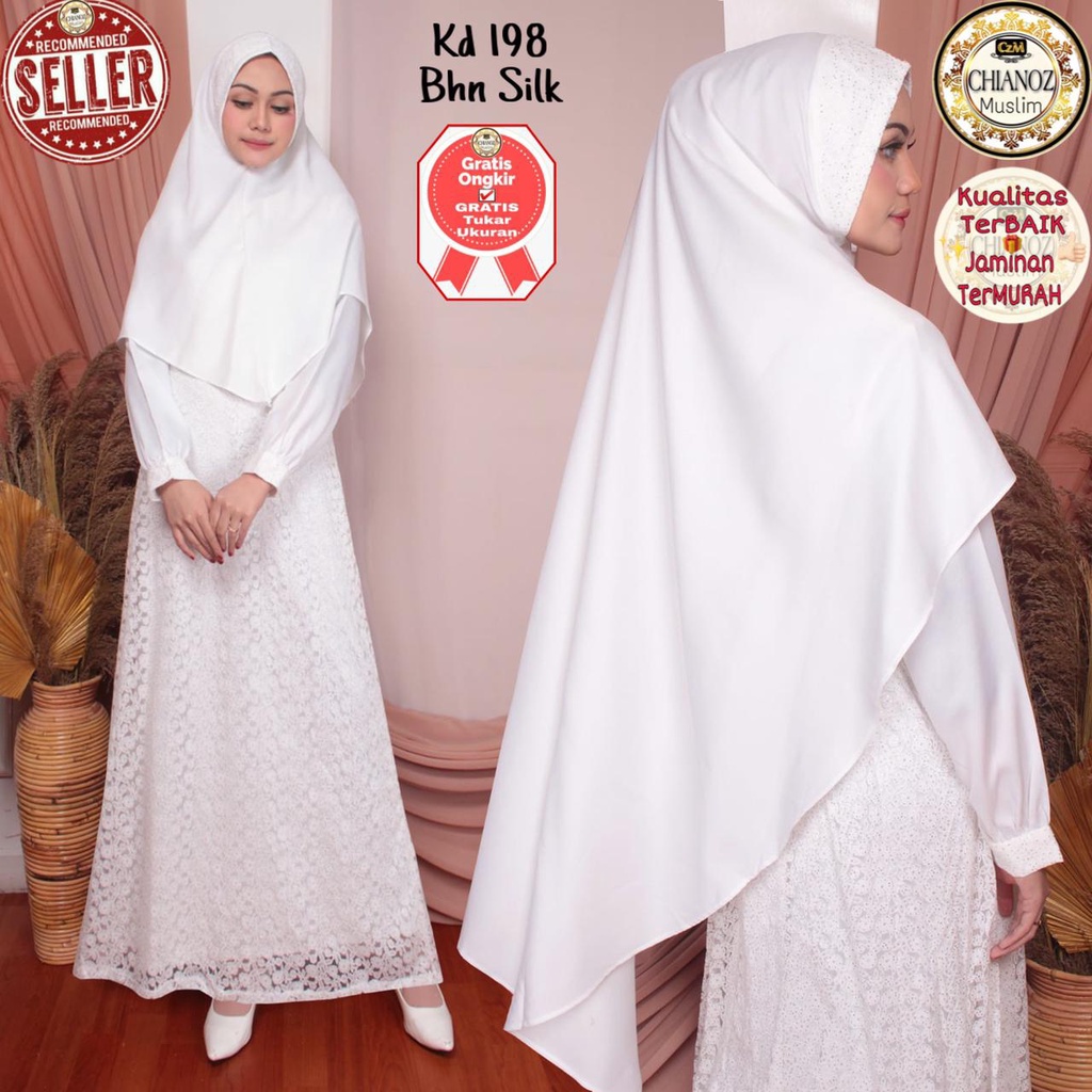 CHIANOZ Gamis Syari Putih Mewah Alena Dress FULL Brukat Renda Baju Lebaran Umroh Haji Manasik Pesta Akad 198