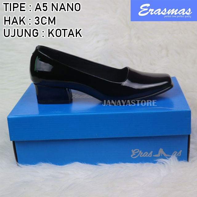 Sepatu PDH Polwan Kowad A5 Erasmas PNS Hak Kotak 3cm Sepatu Formal Wanita Sepatu Pantofel Wanita