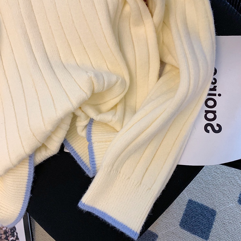 [✅BISA COD] #Sisjuly# Wanita Rajut Sweater Polo Kerah Polo Gaya Preppy Gaya Retro Wanita Blok Warna Atasan Rajutan Longgar Mu