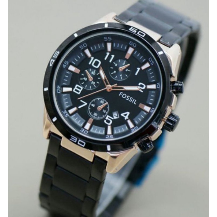 JAM TANGAN PRIA FOSIL8436 ANALOG RANTAI FULL STAINLESS STEEL TANGGAL AKTIF CHRONO FREE BOX FREE BATE
