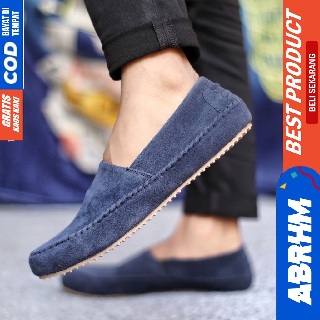 ABRHM x HUNICI - Sepatu Slip On Pria Sepatu Casual Pria Sepatu Kulit Syntetic Pria Sepatu Original Sepatu Kasual Santai Kuliah Gaya Keren Kekinian Ori Murah Terlaris