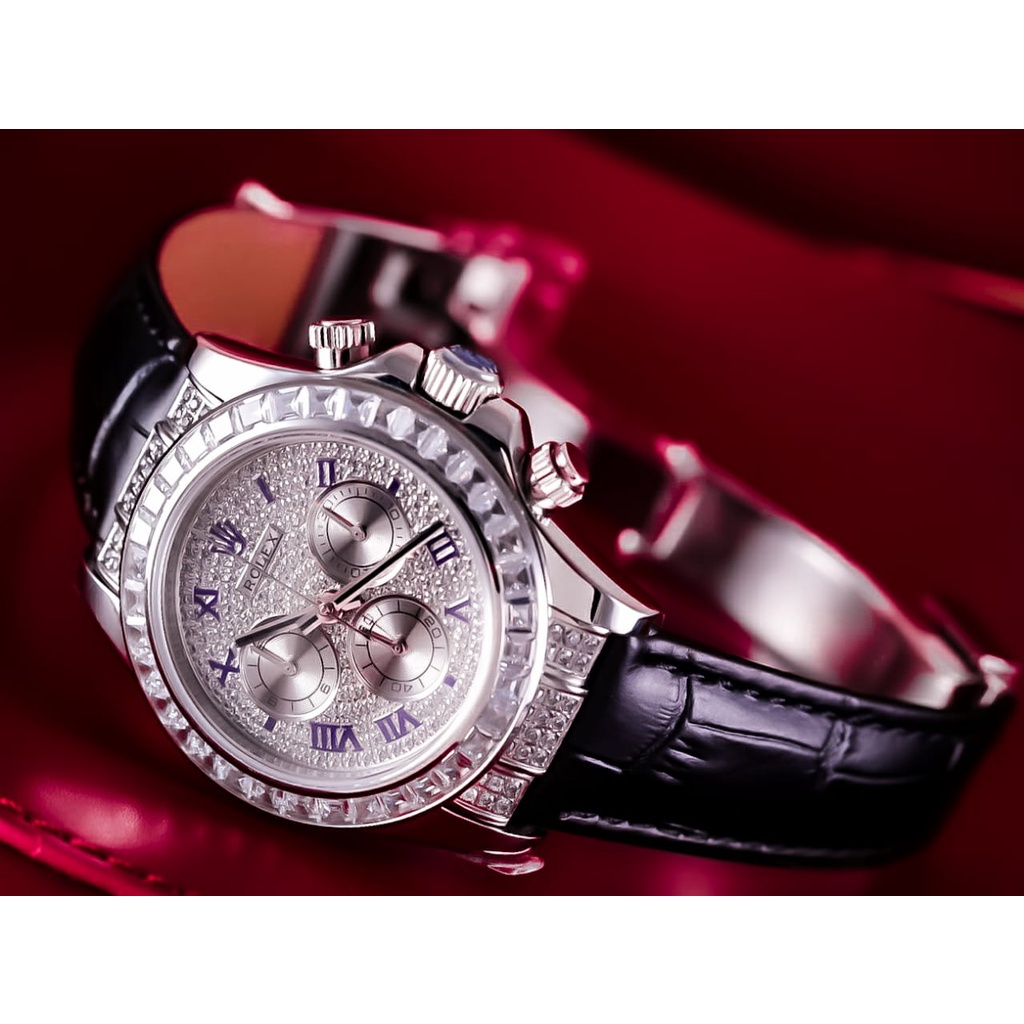 Jam Tangan Pria Merk Rolex Daytona Diamond Stainless Swiss Eta