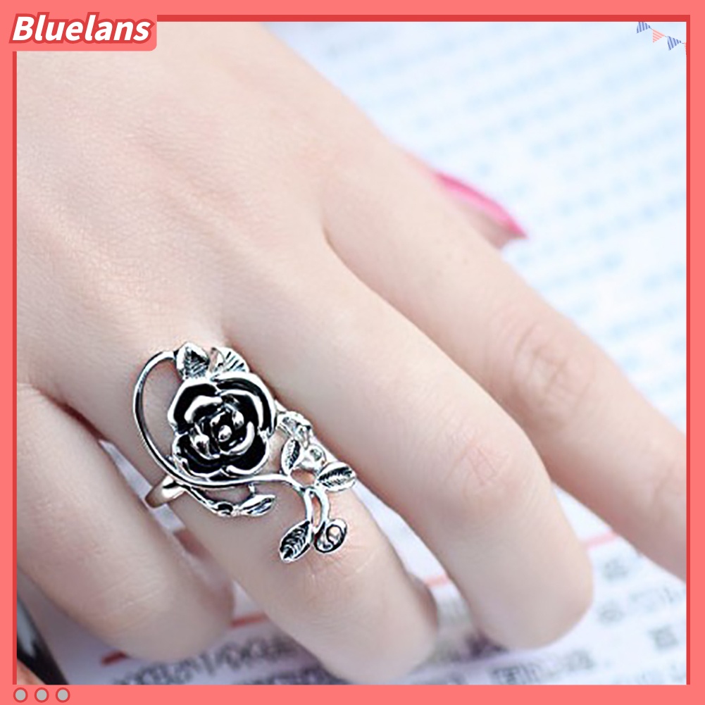 Bluelans Gothic Women Rose Flower Vine Alloy Enamel Finger Ring Cosplay Jewelry Gift