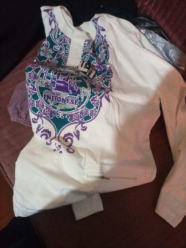 Kaos Haji Batik Pria Lengan Panjang Berkantong K3/saku Kancing Sablon - Perlengkapan Haji Dan Umroh