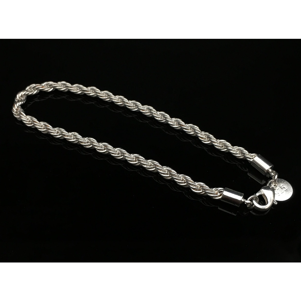 Gelang Tali Twisted Bahan Stainless Steel Warna Silver Ukuran 4MM