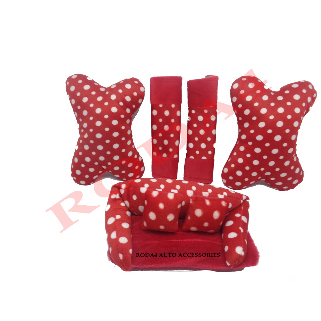 Bantal Mobil 3 In 1 Motif Bintik Polkadot Merah