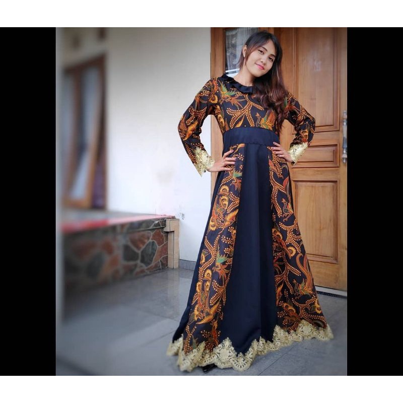 Gamis Renda Batik, Gamis batik, Long dress batik