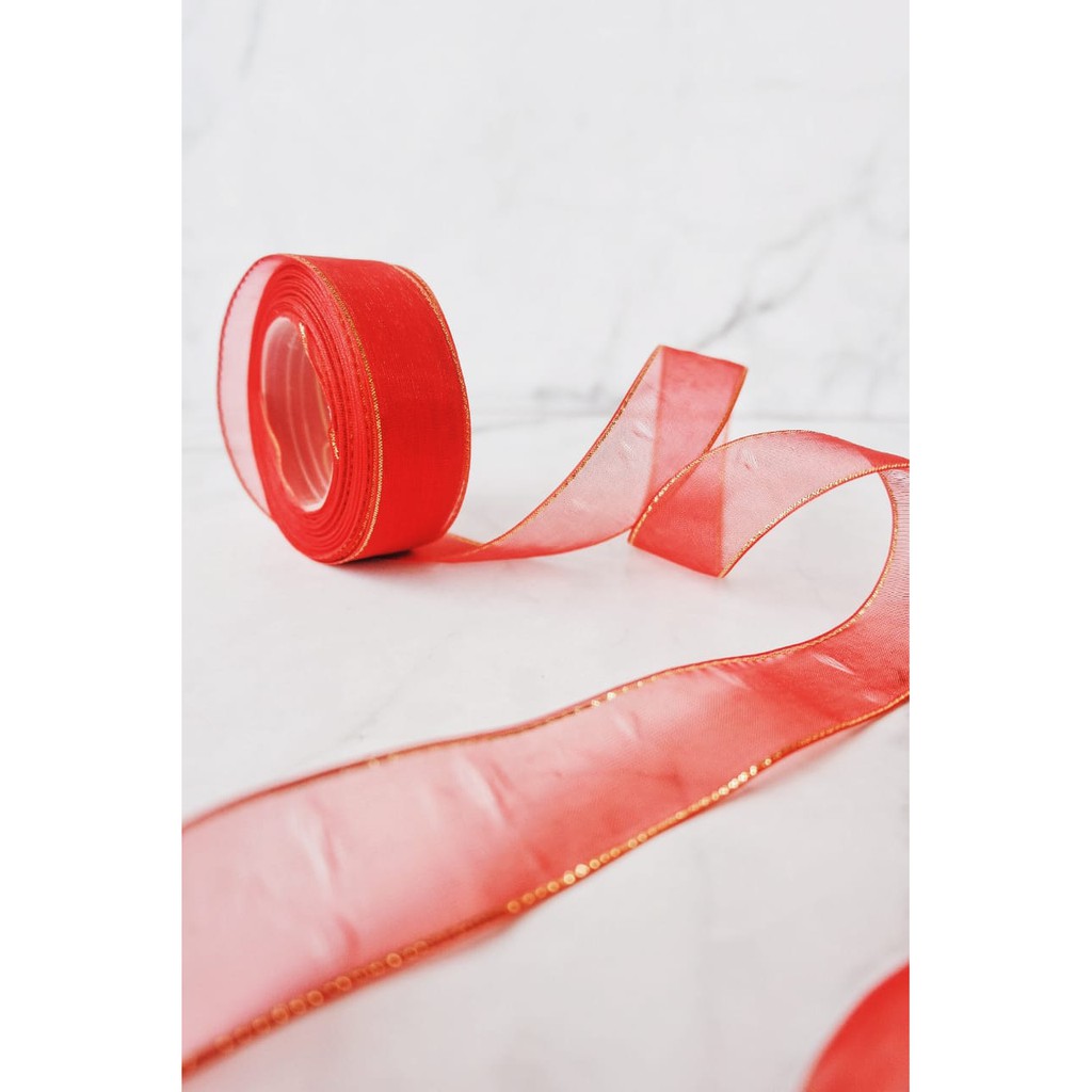 

Pita Organdi Merah List Emas 1 inch