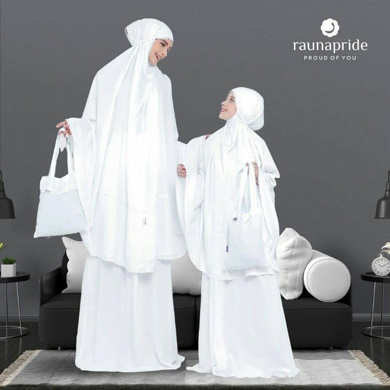 Mukena Couple Original MR 10 & MA 10 by Rauna Pride|Mukena Couple Ibu dan Anak|Mukena Adem|Mekeba Ra
