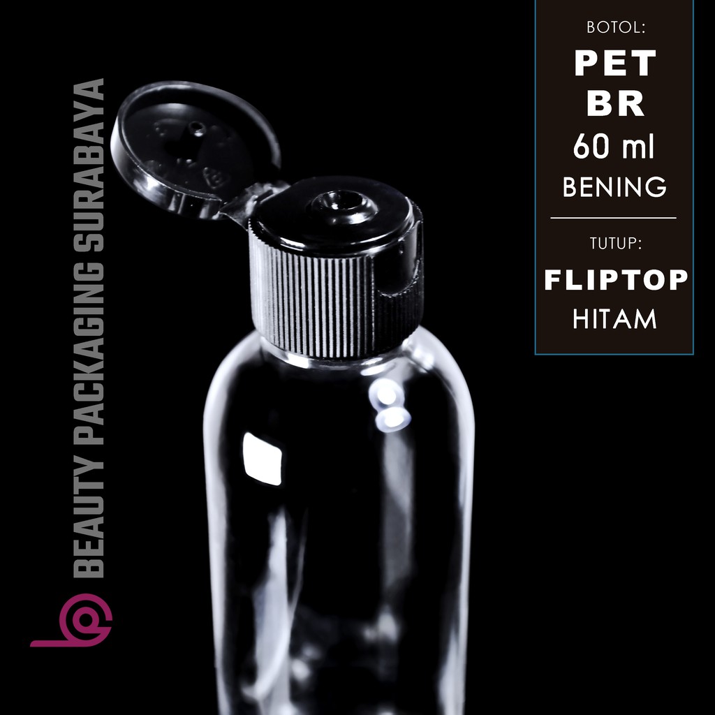 Botol Plastik PET 60ml BR Bening Tutup Fliptop