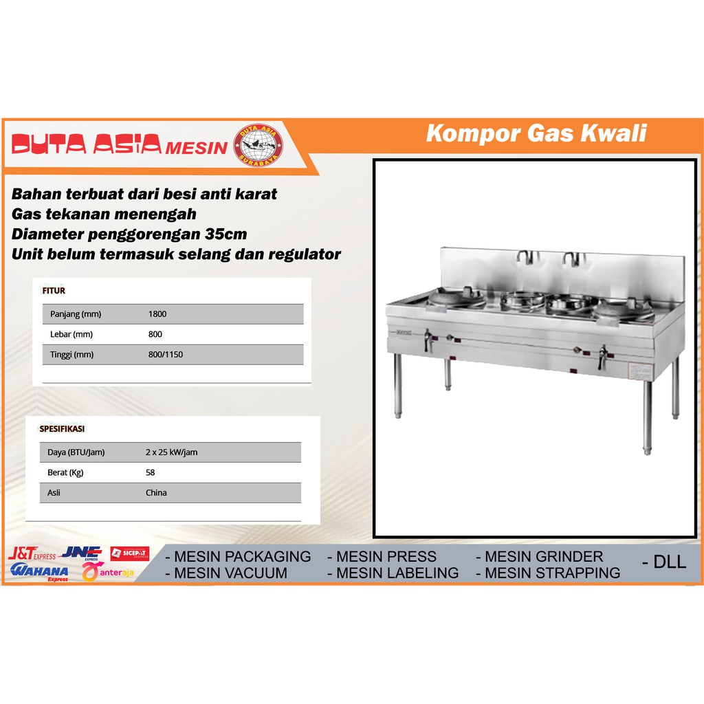MESIN GAS KWALI RANGE 2 BURNER + SOUP RING