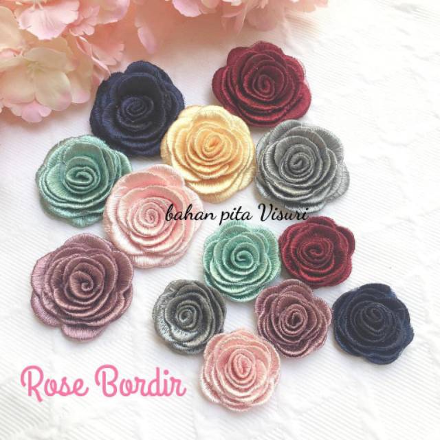 Bunga Rose Full Bordir 4,5 - 5 cm