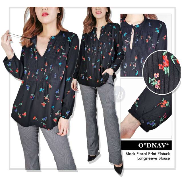 Old navy orange &amp; black poppy flower blouse
