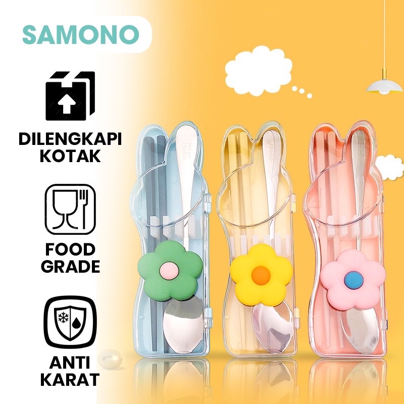 SAMONO STW30 Alat Makan Set Sendok Sumpit Stainless Steel 304 Food Grade Tahan Panas