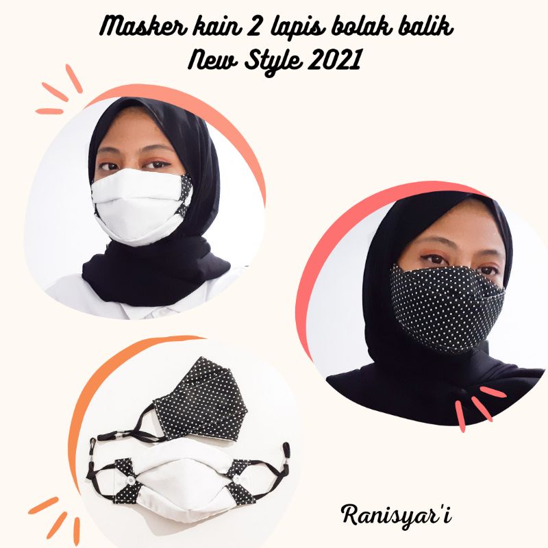 Masker kain 2in1 bisa bolak balik 2 lapis Earloop/Headloop bahan katun model KF94