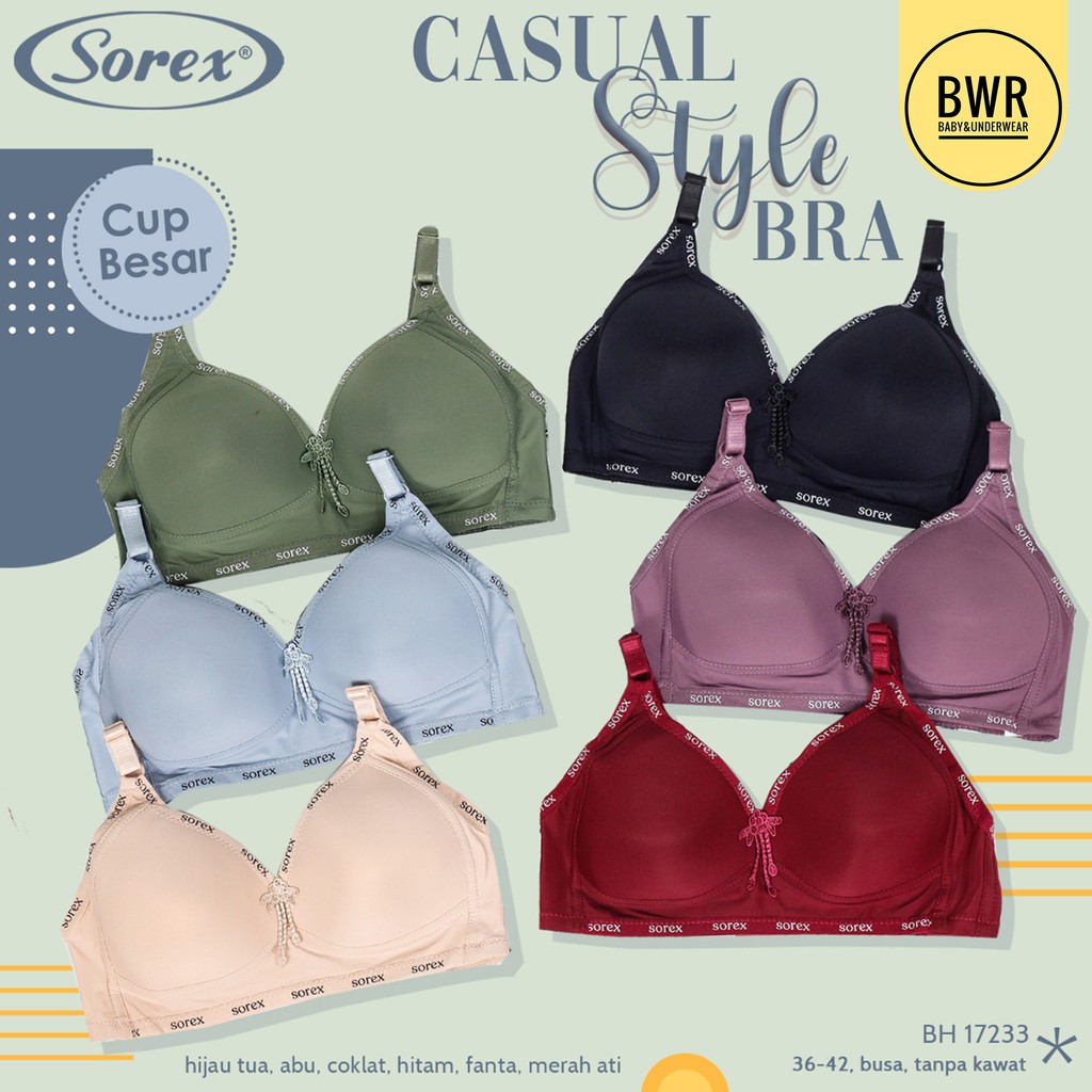 Sorex Bra Busa Tanpa Kawat Kait 3 Setara Cup C Cup Besar BH Harian Casual Style BH 17233 - Bwr