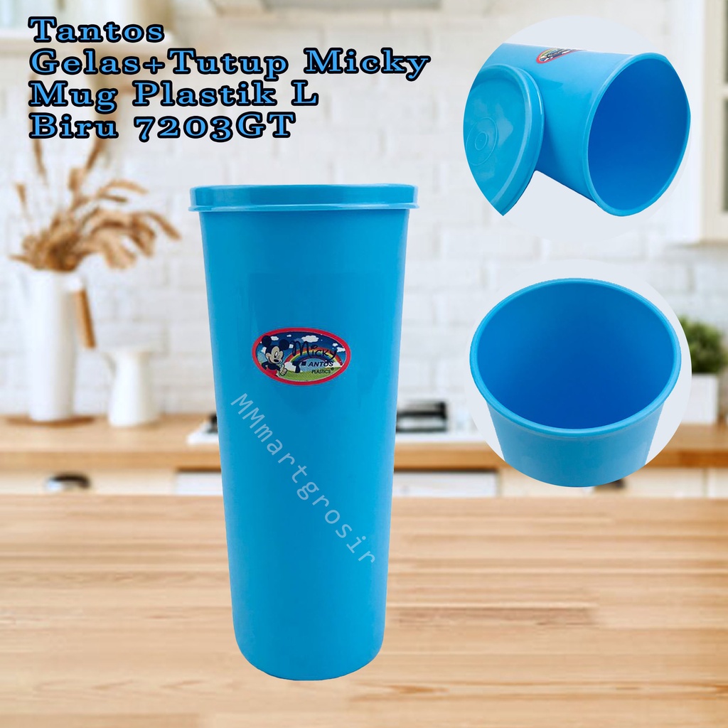 Tantos / Gelas+Tutup Micky / Mug Plastik (L) / Warna Biru 7203GT