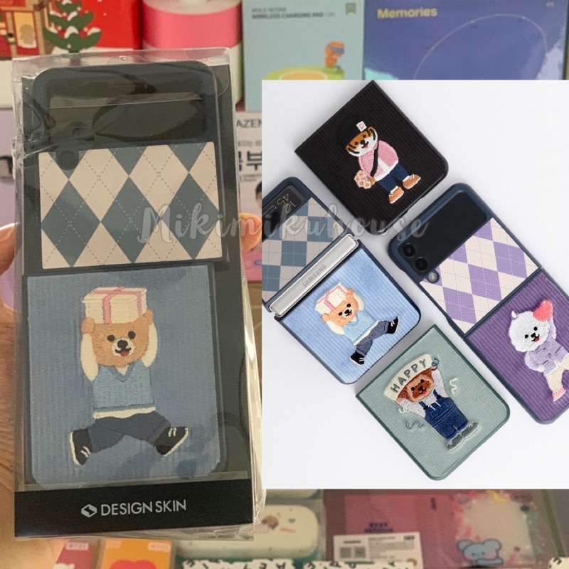 Z FLIP 4 KOREA Corduroy Embroidery Party Case KOREAN CASING HP ZFLIP4 SAMSUNG DESIGNSKIN GALAXY ZFLI