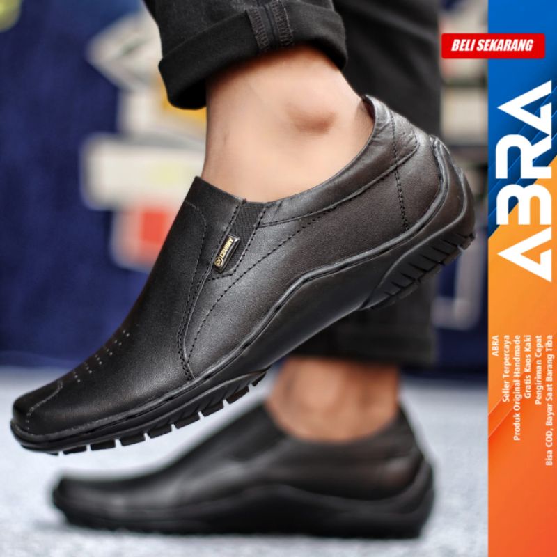 Sepatu Formal Pria Casual Kulit Asli Pantofel Kerja Hitam ABRA BADIL