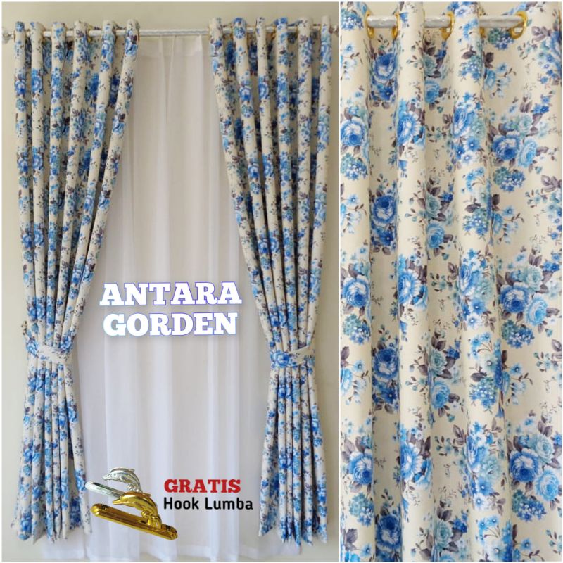 Gorden pintu jendela blackout import motif bunga shaby Smokring 12 ring 6 lipatan-3