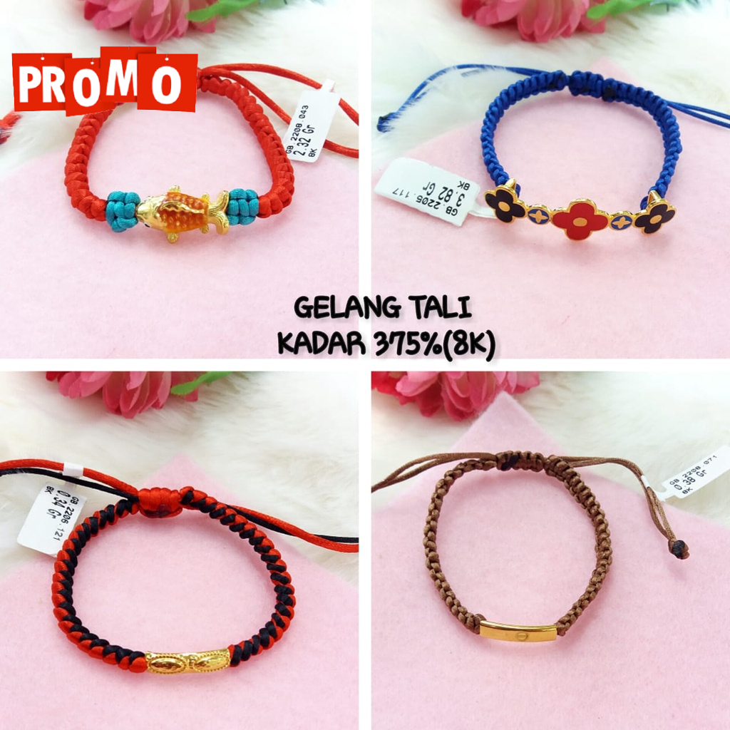 Gelang promo kadar 375/8karat fashion wanita dewasa cocok untuk kado model tali bisa diserut