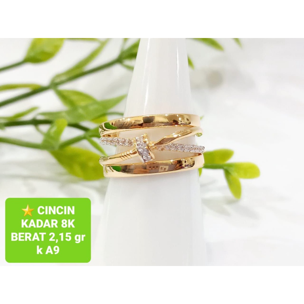 Cincin ubs kasandra emas asli fashion gold kadar 375/8karat wanita dewasa besar ringan model paku