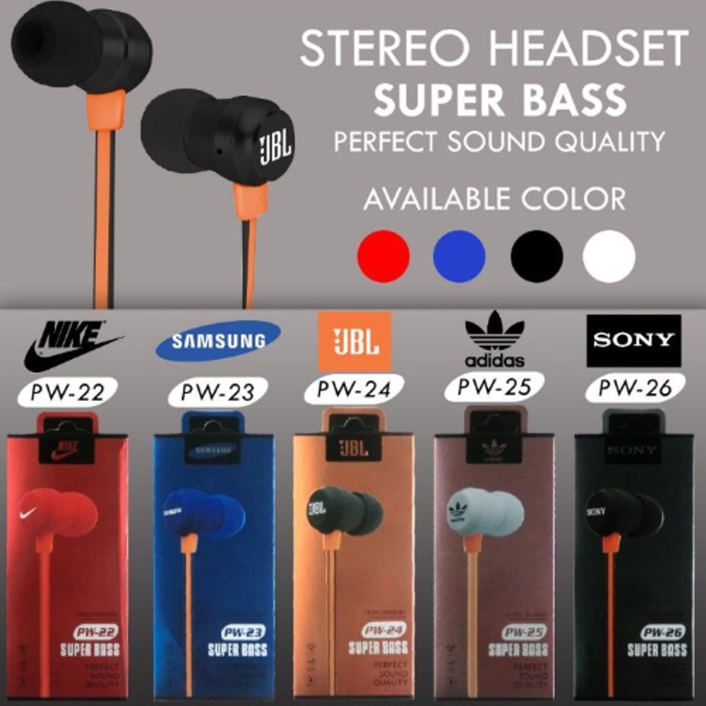 EARPHONE RUBBER SERRIES with MIC - EARPHONE BRAND JBL NIKE SAMSUNG ADIDAS - Handsfree