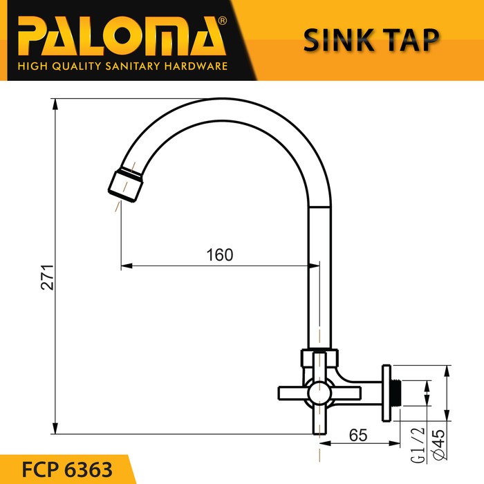 PALOMA FCP 6363 Keran Sink Angsa Cuci Piring Dapur Tembok Kran Air