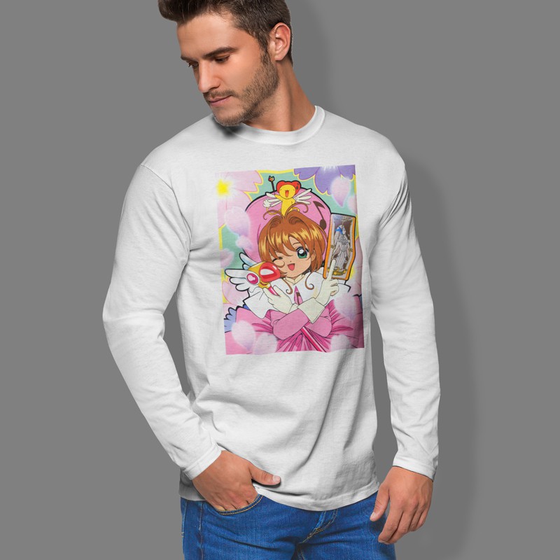 Kaos Tangan Panjang Cardcaptor Sakura Tshirt Casual Bahan Katun Unisex T-Shirt