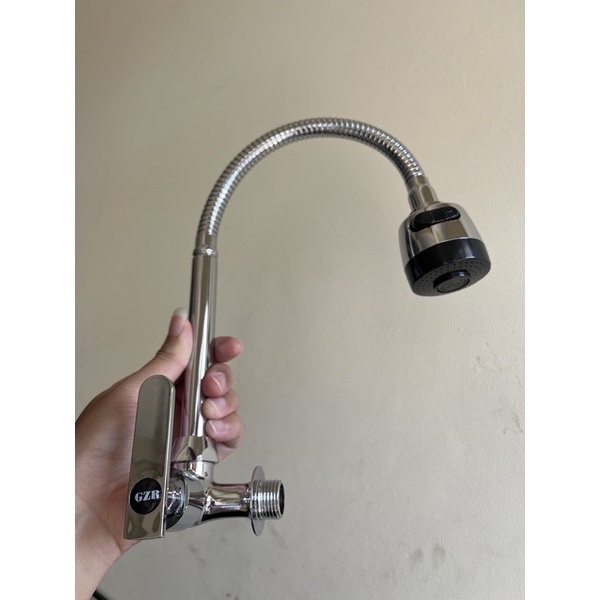 Kran Air Angsa Fleksibel Kepala Besar Stainless Chrome merk GZR