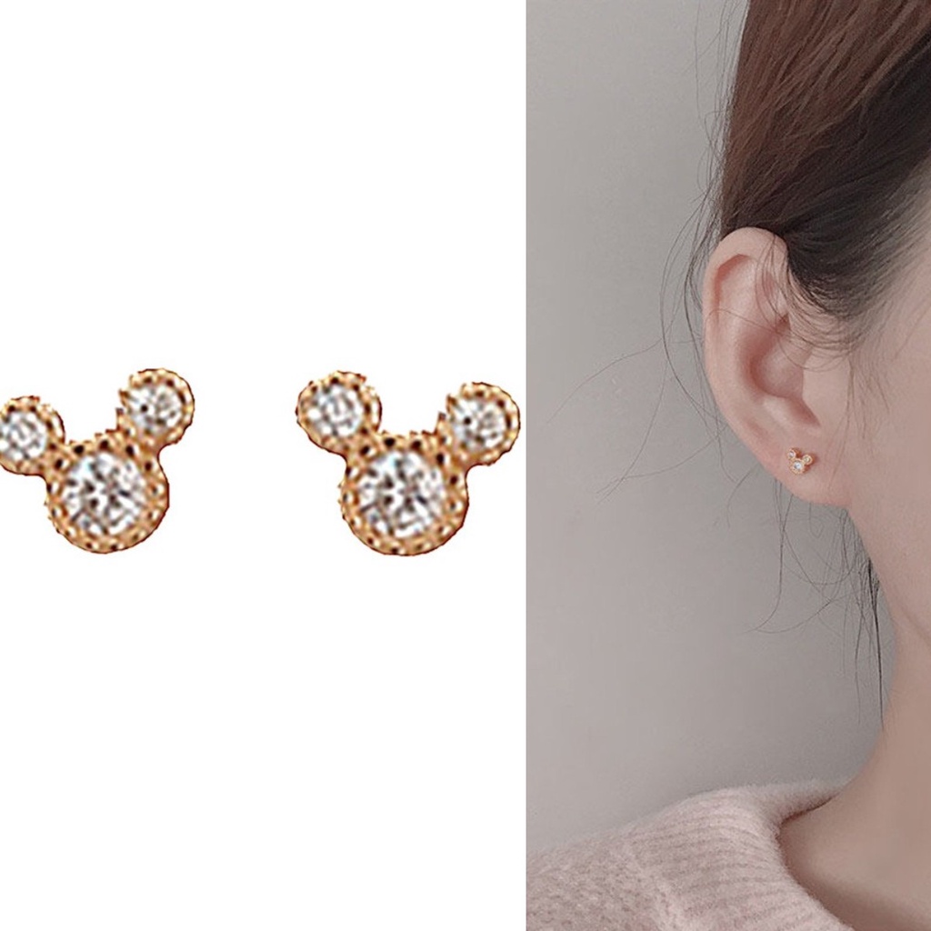 Anting Tusuk Bentuk Tikus Keberuntungan Aksen Zircon Gaya retro Untuk Wanita