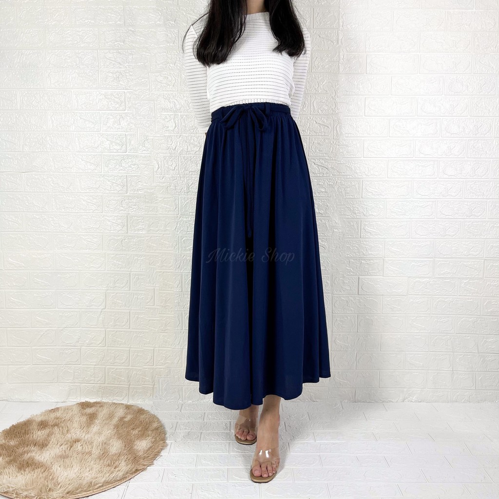 Rok Lebar Polos Payung Premium Import | Maxi Big Size | Flare Skirt Panjang |Mayung Basic Tali Jumbo-Navy Rok Tali