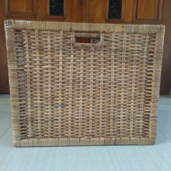 Keranjang rotan persegi kotak laci kayu penyimpanan laundry barang mainan 32x32x32 cm