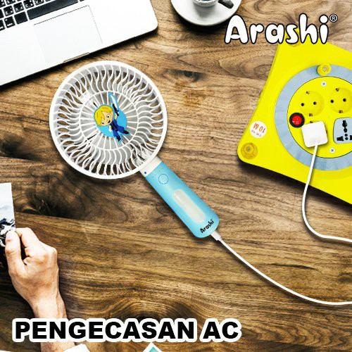 Arashi Handle Kipas Angin Mini Portable Fan ML 601L 6 + LED Rechargeable Lipat Gagang Foldable