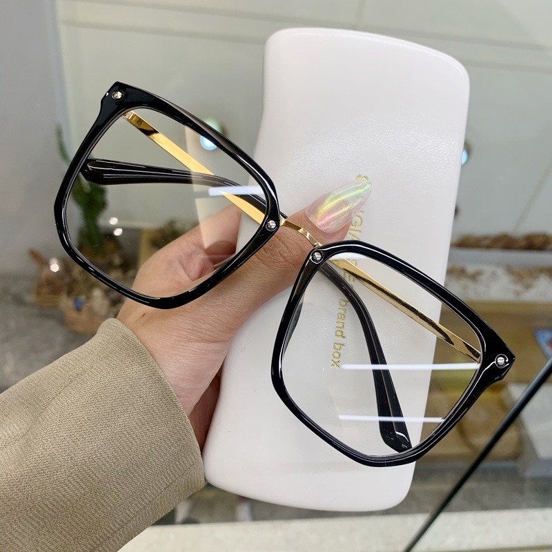 (YUZHU) Korean Style Transparent Anti-blue Light Glasses New Fashion Oversized Square Frame Glasses Women