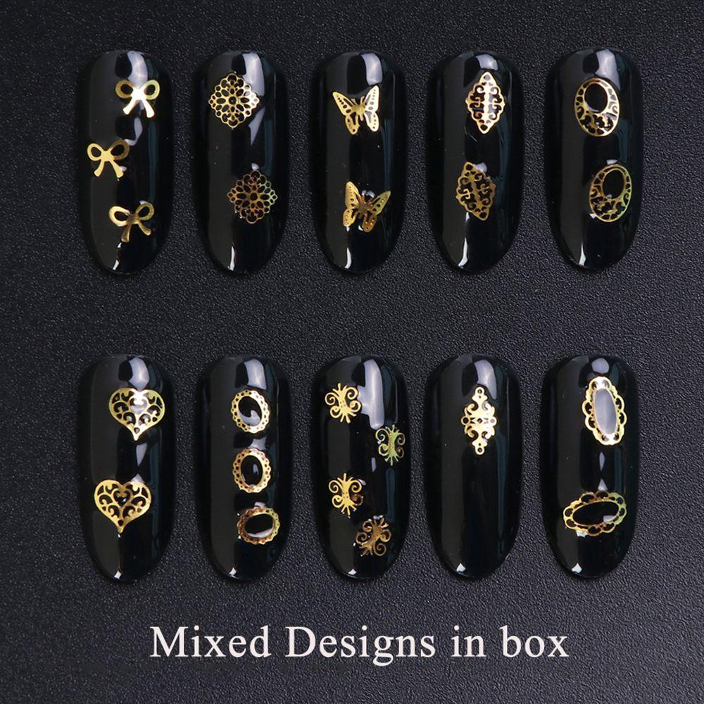 Mxbeauty Stiker Kuku Slice Gaya Jepang Kupu-Kupu Dekorasi Kuku 3D Emas Nail Polish Patch Tipis Slice Berongga Keluar Nail Polish Tips Glitter Paillette