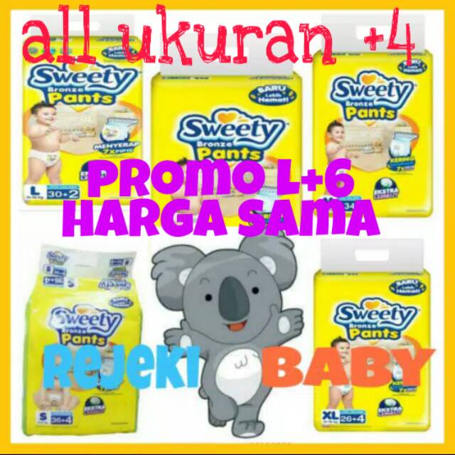 SWEETY BRONZE PANTS S36+4 / M34+6 / L30+6 / XL26+2 / XXL24+2  pampers anak