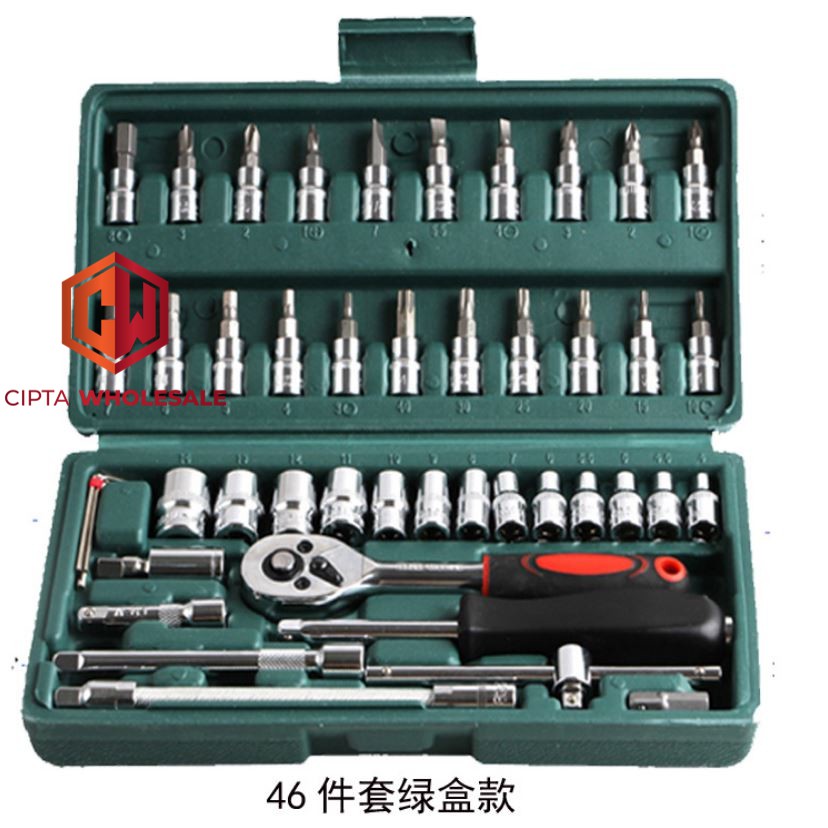 Obeng Kunci Sock 46pcs 1/4&quot; Socket Wrench Set Tools 46 pcs