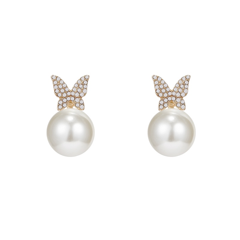 Butterfly pearl earrings are small and exquisite high-end fashion all-match earrings for women Korean S925 Silver Needle