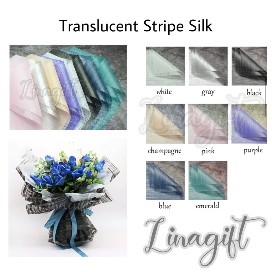 ( 5 Lembar ) TRANSLUCENT STRIPE SILK - CELLOPHANE TRANSPARANT FLOWER WRAPPING PAPER- MARMER SALUR KERTAS BUNGA BUKET BUNGA KOREAN PLASTIC CELLOPHANE