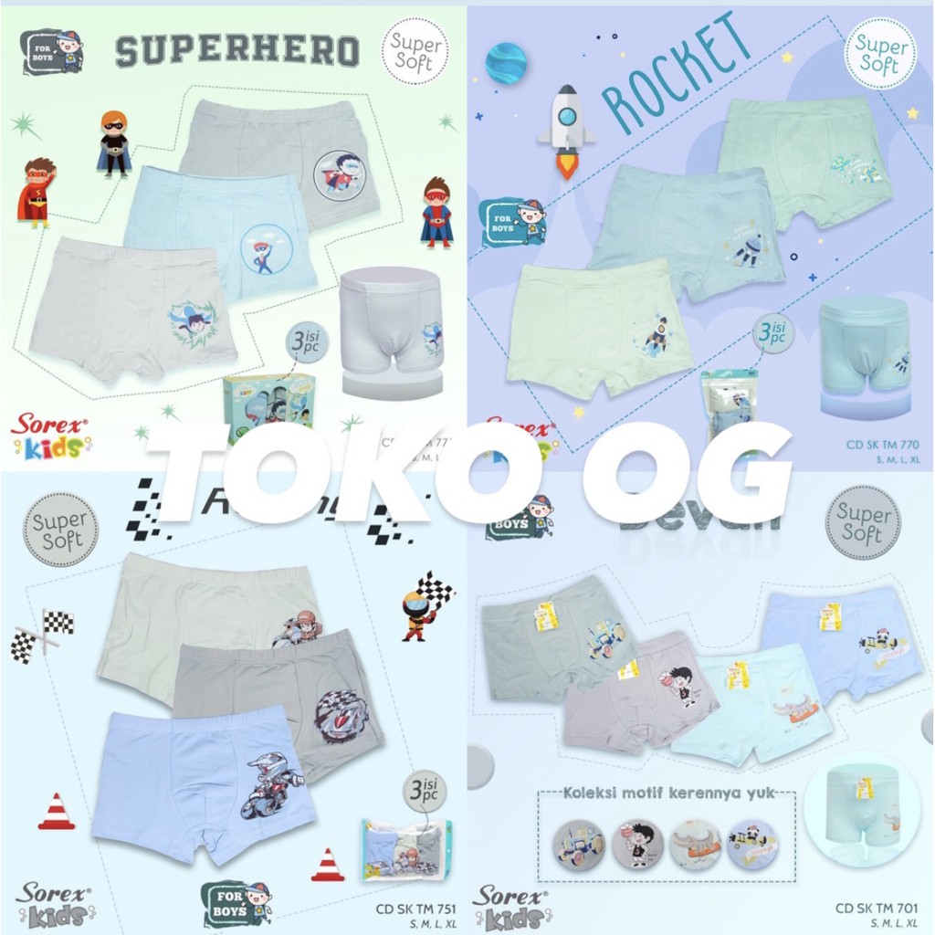 SOREX KIDS BOY SK TM770 ; TM 706 ; TM771 CD CELANA DALAM BOXER ANAK LAKI- LAKI SUPERHERO TM 751 TM 701