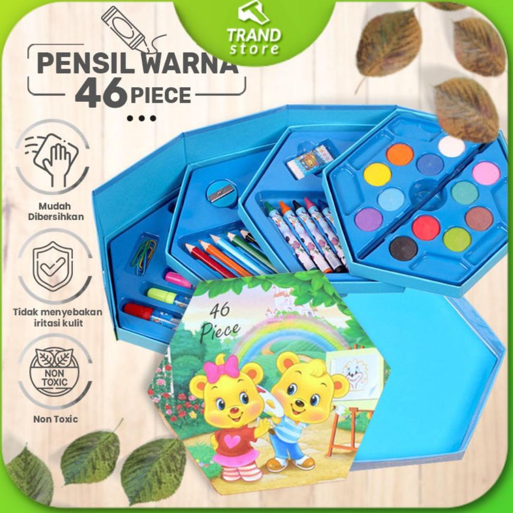 

[KODE PRODUK ECA0K3692] Crayon Set Susun 4 Pensil Warna isi 46 pcs Cat Air Spidol Alat Gambar