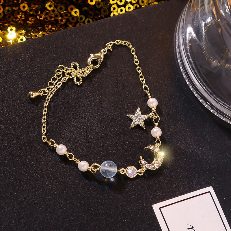 Gelang Liontin Bintang Bulan Fashion Korea Gelang Berlian Mutiara Langit Berbintang Yang Indah