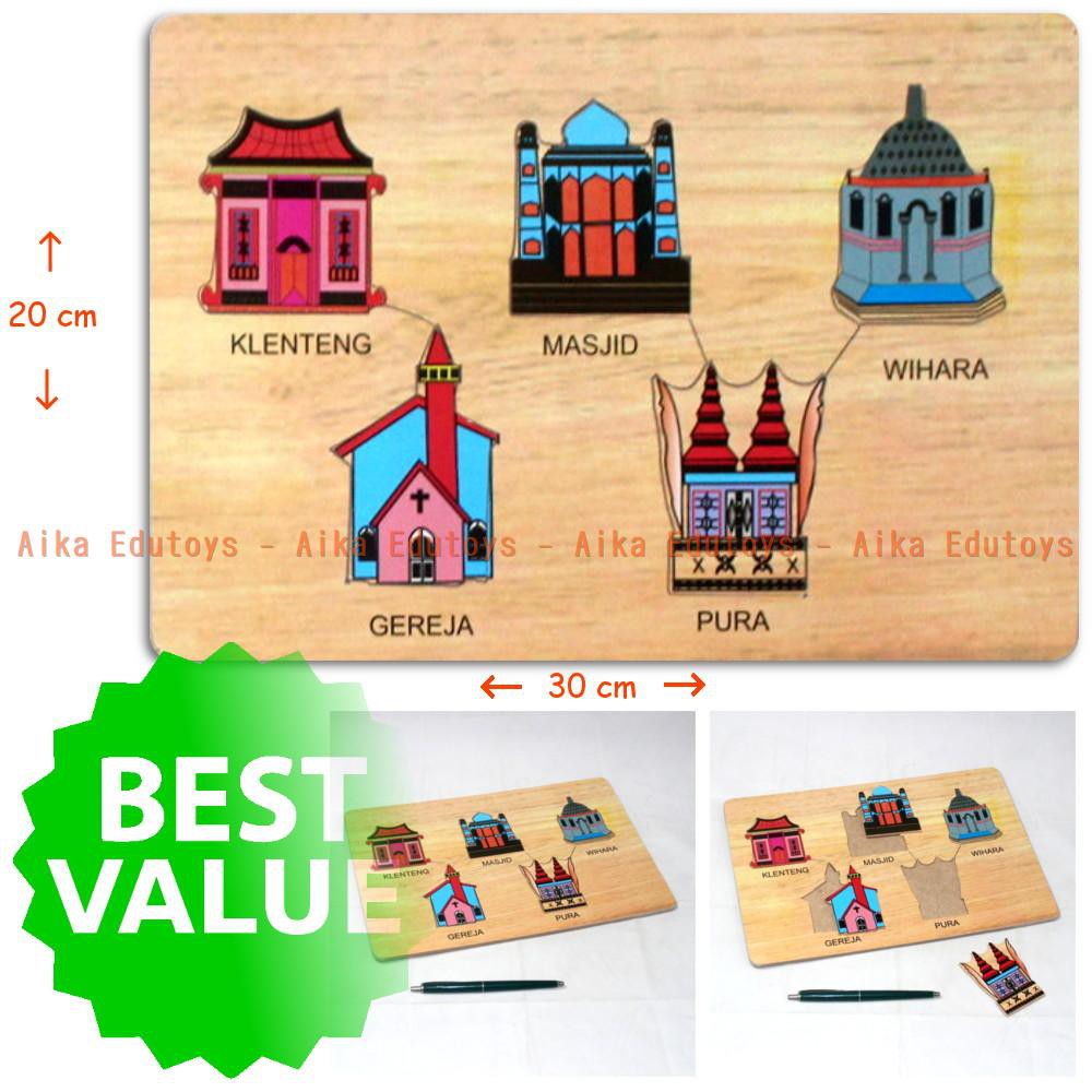 Puzzle Tempat Ibadah 5 Agama Islam Kristen Hindu Budha Kong Hu Cu Mainan Anak Edukasi Shopee Indonesia