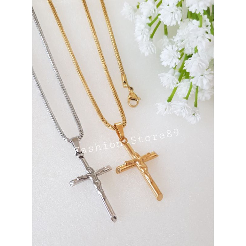 Kalung Salib Jesus Milano gold white Titanium import fashion rohani salib jesus