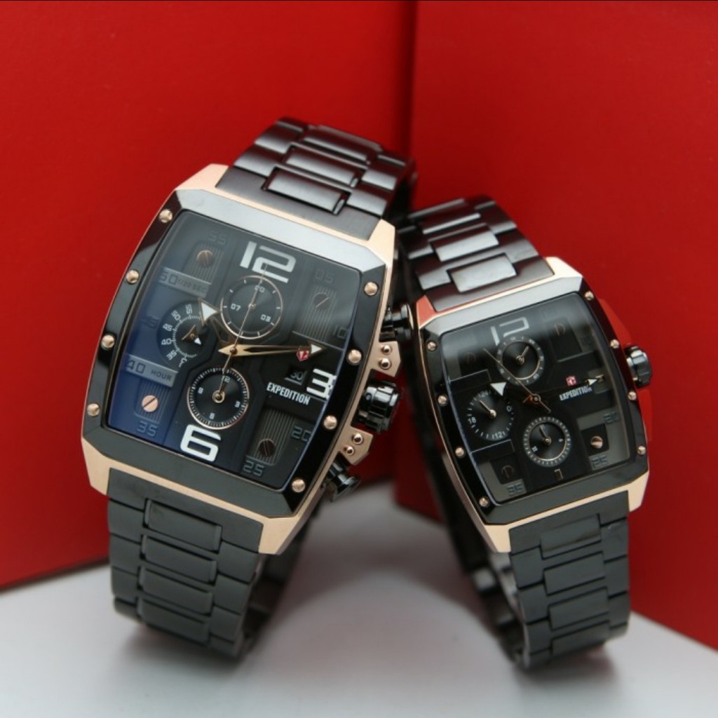 JAM TANGAN EXPEDITION 6636 E6636 ROSEGOLD BLACK SEPASANG/COUPLE. ORIGINAL