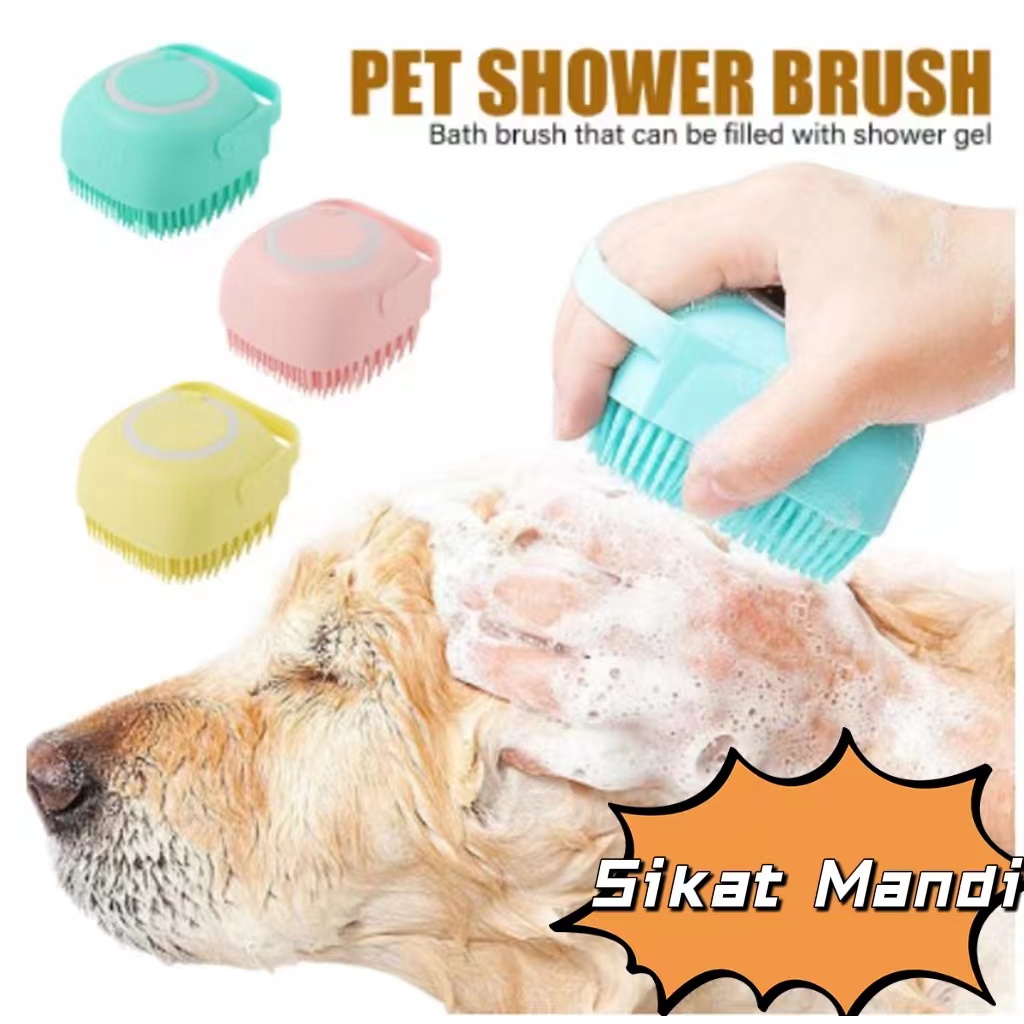 Sikat Mandi Isi Sabun Hewan Anjing Kucing Pet Bath Brush Grooming Comb Rubber Grooming Hair Shower